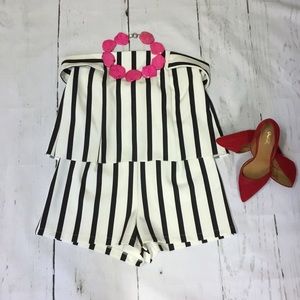 Topshop Off-the-Shoulder Striped Romper